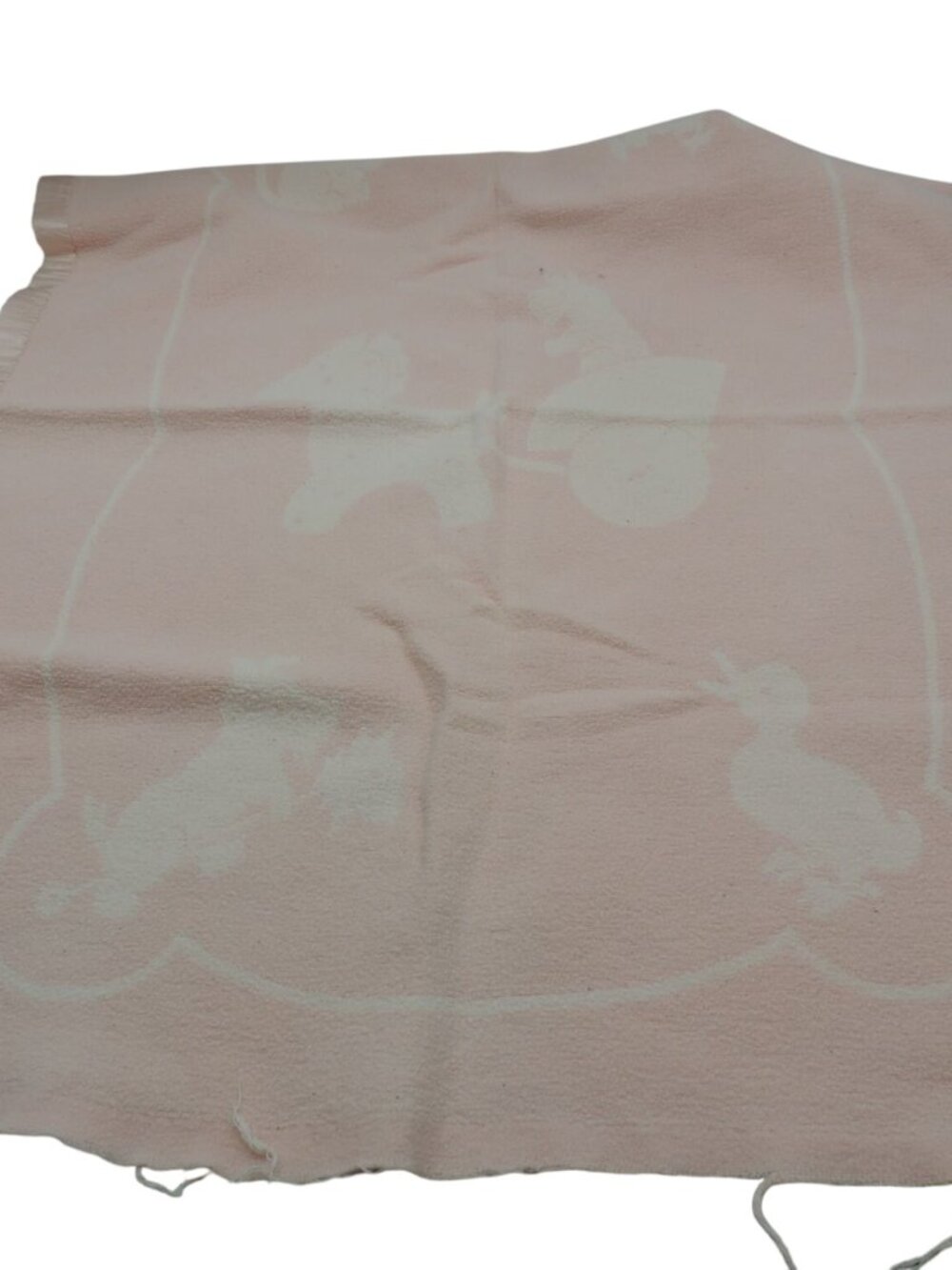 Vintage baby Blanket pink white animals 42 x 32